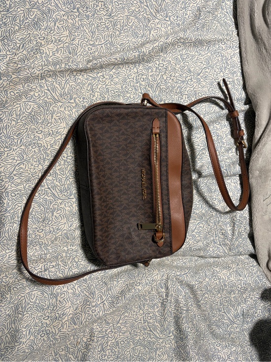 Michael Kors Handbags - Michael Kors Brown Logo Crossbody with Tan Leather Trim
